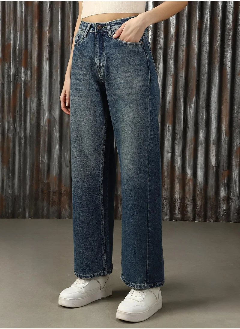 HIGH STAR Women's Indigo 100% Cotton Distressed Jeans
