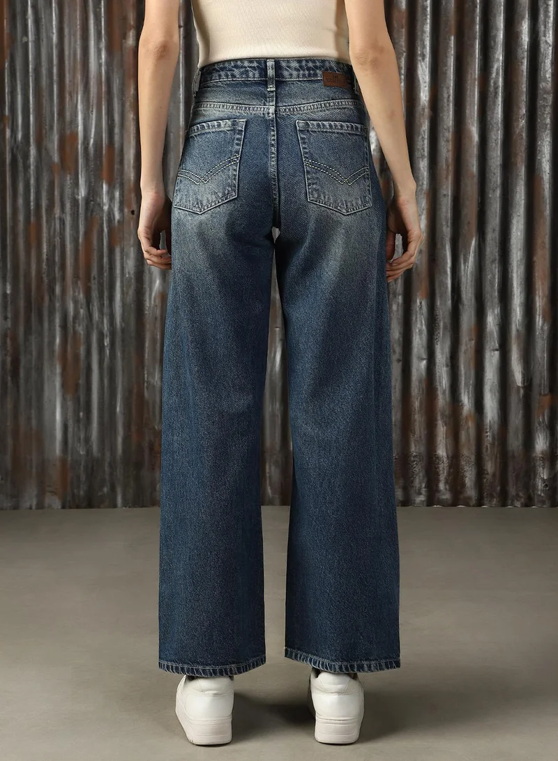 هاي ستار Women's Indigo 100% Cotton Distressed Jeans