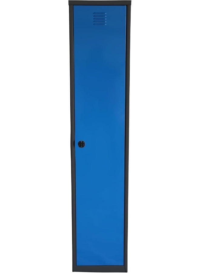 RIGID Curved Steel Single Door Locker | Metal Storage Lockers with Hanging space shelving with 2 shelves | Cabinet for Home & School & Office (Black & Blue, 45D x 38W x 180H) Fully Assembled