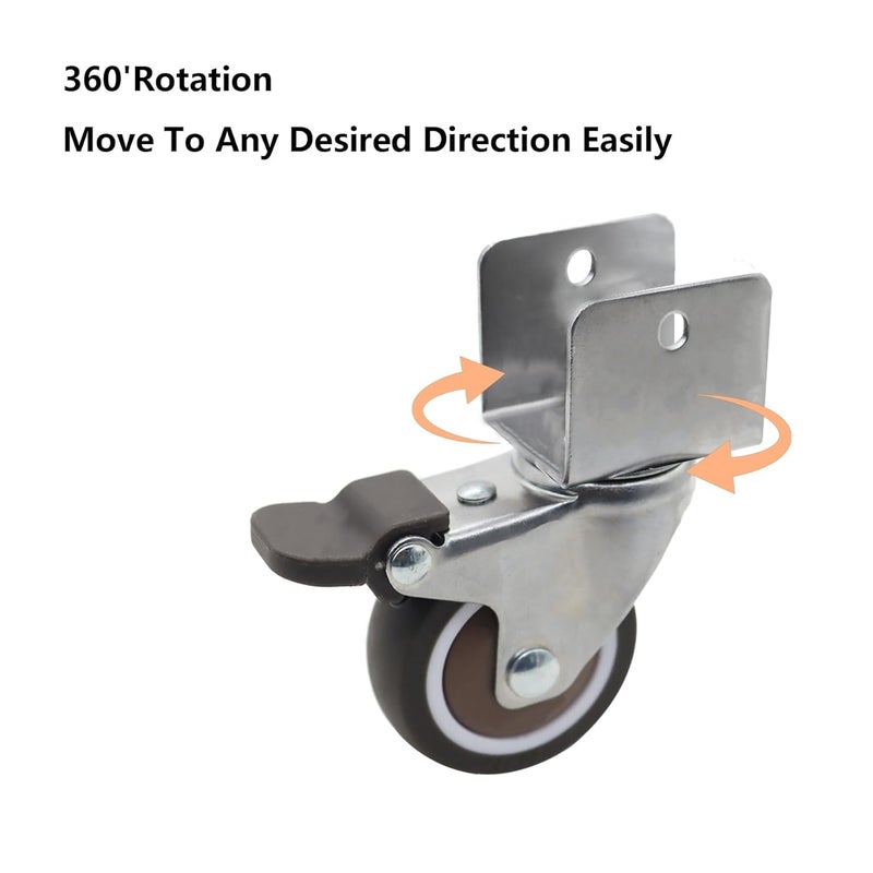 4PCS Heavy Duty Side Mount Caster Wheels 1 5 Inch U Braking Shape Ball Bearing Swivel Castors - Image 5