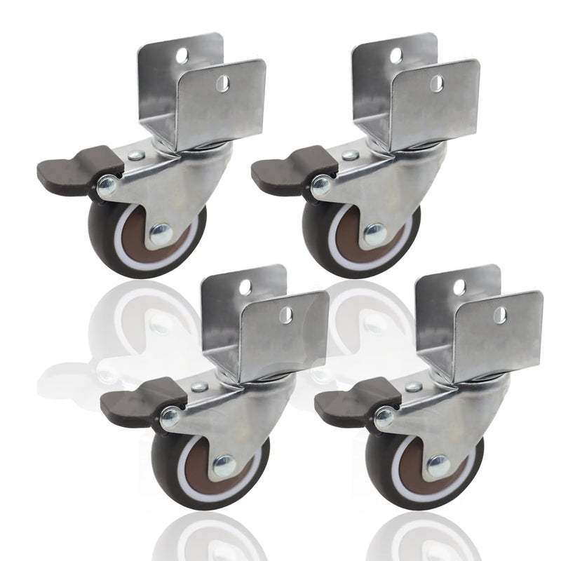 4PCS Heavy Duty Side Mount Caster Wheels 1 5 Inch U Braking Shape Ball Bearing Swivel Castors - Image 1