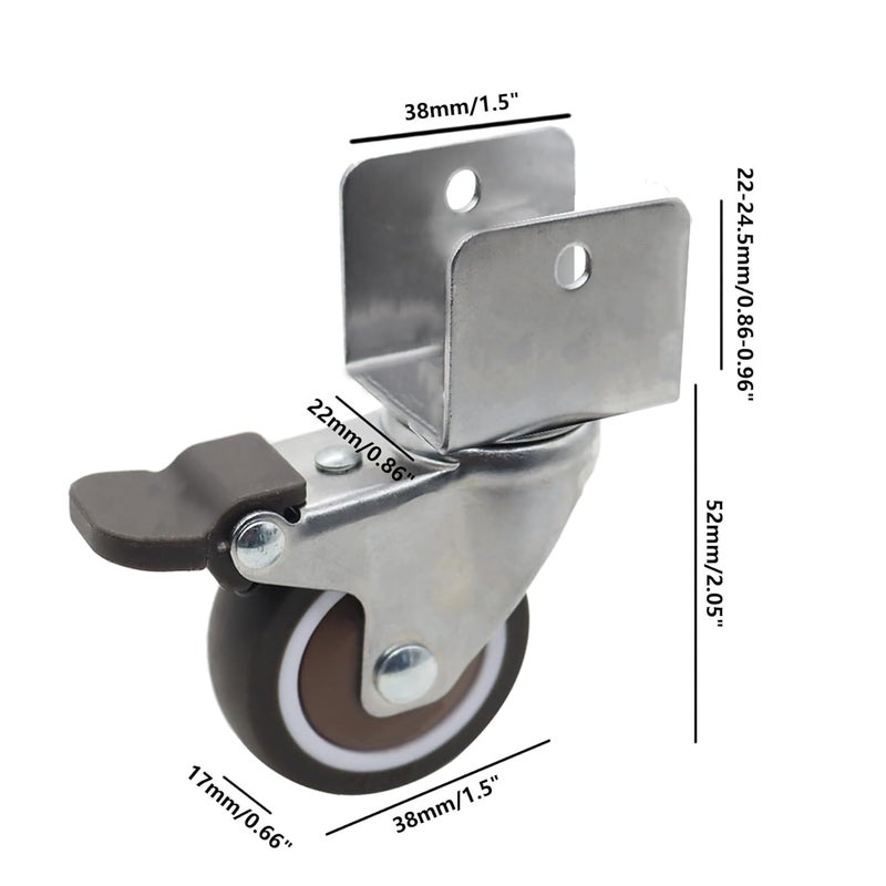 4PCS Heavy Duty Side Mount Caster Wheels 1 5 Inch U Braking Shape Ball Bearing Swivel Castors - Image 3