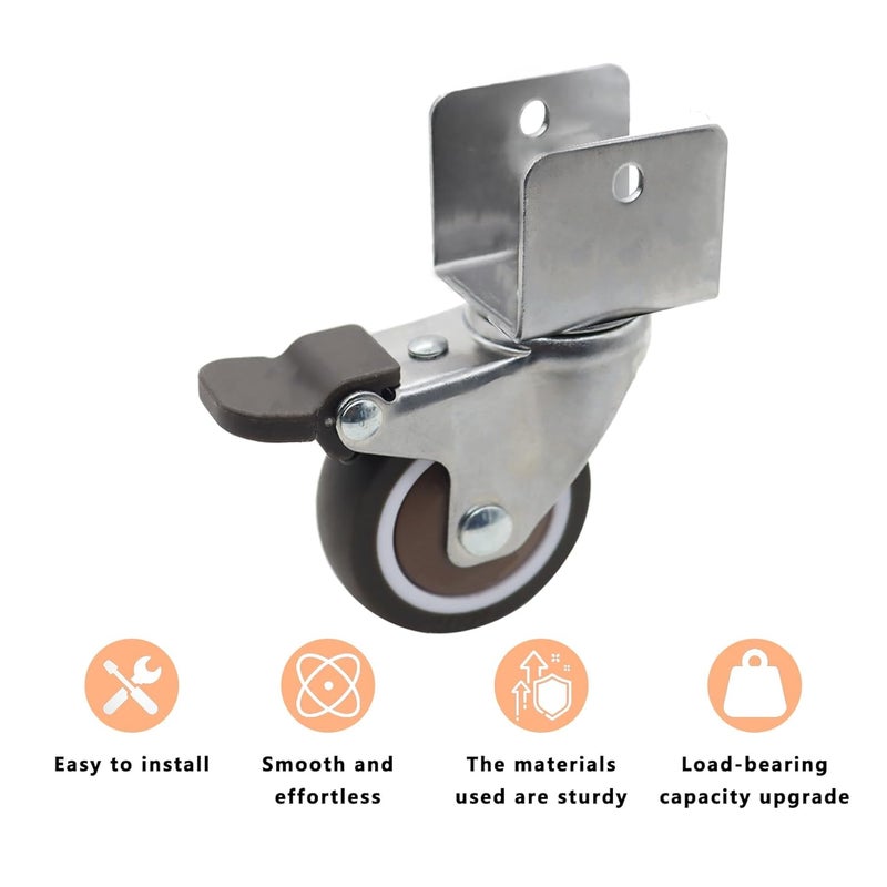 4PCS Heavy Duty Side Mount Caster Wheels 1 5 Inch U Braking Shape Ball Bearing Swivel Castors - Image 4