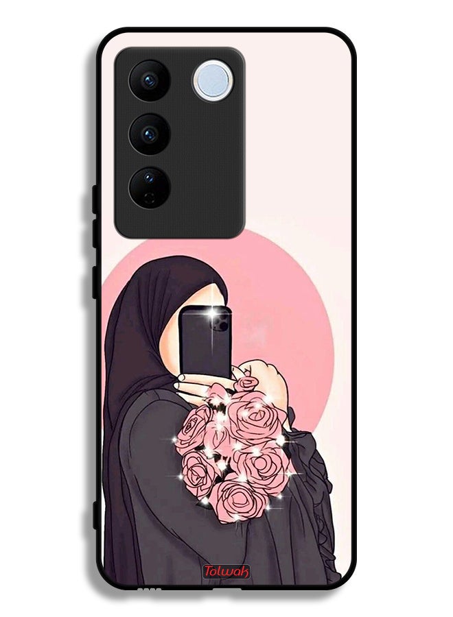 Tolwak Vivo V27e Protective Case Cover Making Selfies While Holding Flowers Art - Image 1