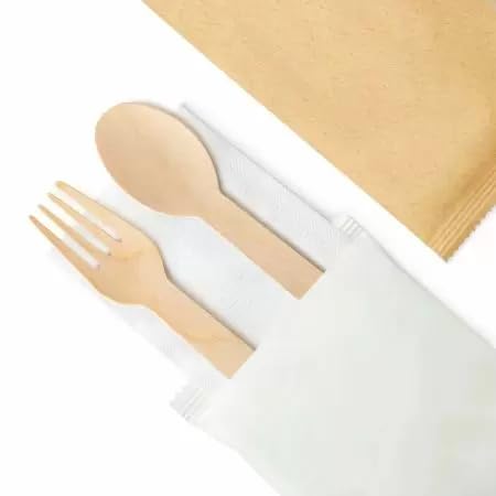 Flavoma ملاعق وشوك فلافوما القابلة للاستخدام لمرة واحدة 140 مم مجموعة 50 مع غطاء أدوات مائدة خشبية مثالية لحفلات عيد الميلاد للأطفال وحفلات الزفاف والاحتفالات صديقة للبيئة عضوية طبيعية - Image 1
