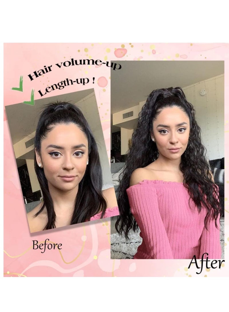 SOLARAE Long Hair Ponytail Extension 26 Inch Chocolate Brown with Caramel Blonde Highlights Claw Clip in Pony Tails, Fake Corn Weave Synthetic Curly Drawstring for Women Daily Use party - Image 5