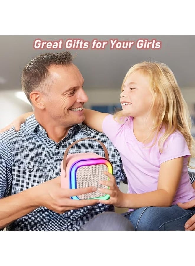 YD Children's Portable Karaoke System with Bluetooth Speaker, 2 Wireless Microphones & LED Lights, Pink - Image 4
