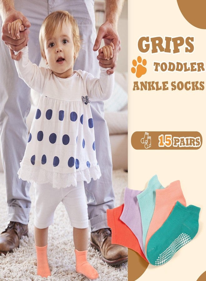 HYCLES 15 Pairs Toddler Socks, Kids Non Slip Socks for 1-3T Anti Skid Ankle Sock for Baby Boys Girls - Image 2