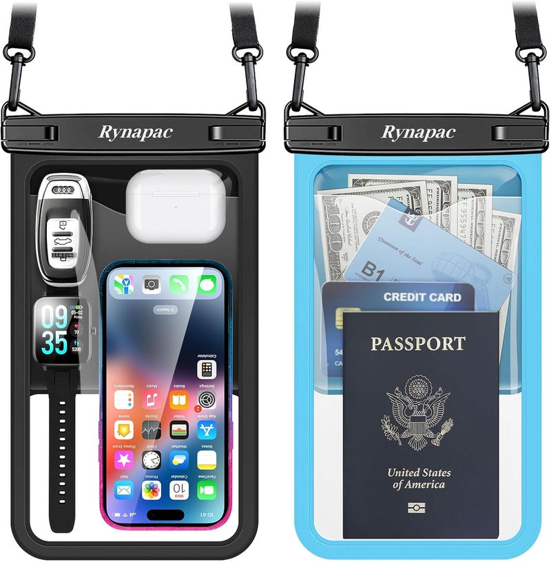 Rynapac [Up to 10"] Large Waterproof Phone Pouch Bag - 2 Pack Waterproof Phone Case for iPhone 17 16 15 Pro Max Galaxy S25 S24 Ultra, IPX8 Cellphone Water Protector Pouch Beach Essentials Travel Must Haves - Image 1