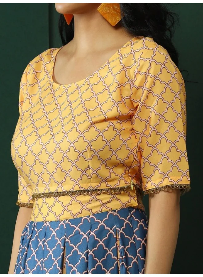 AKS Yellow & Blue Pichwai Printed Lehenga Choli With Dupatta