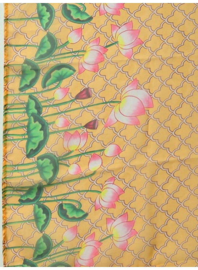 AKS Yellow & Blue Pichwai Printed Lehenga Choli With Dupatta - Image 4