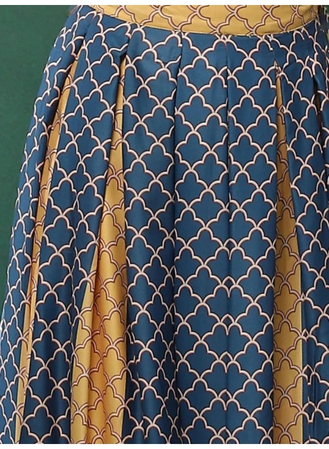 AKS Yellow & Blue Pichwai Printed Lehenga Choli With Dupatta