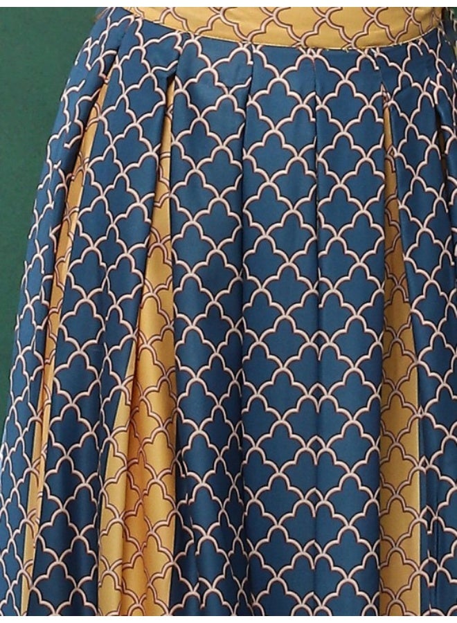 AKS Yellow & Blue Pichwai Printed Lehenga Choli With Dupatta - Image 3