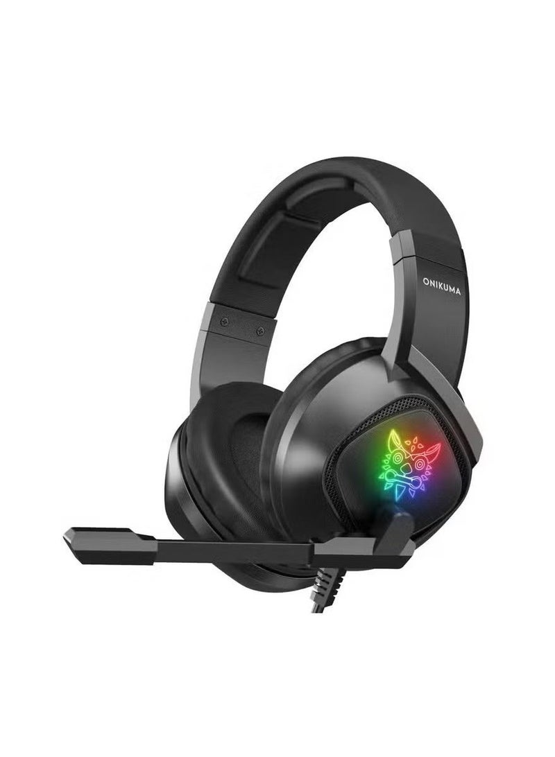 onikuma K19 3.5mm Gaming Headset PS4 PC Gamer Stereo Earphones Bass Headphone with Mic LED Light RGB Black - Image 1
