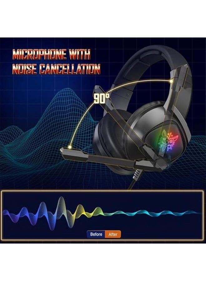 onikuma K19 3.5mm Gaming Headset PS4 PC Gamer Stereo Earphones Bass Headphone with Mic LED Light RGB Black - Image 5