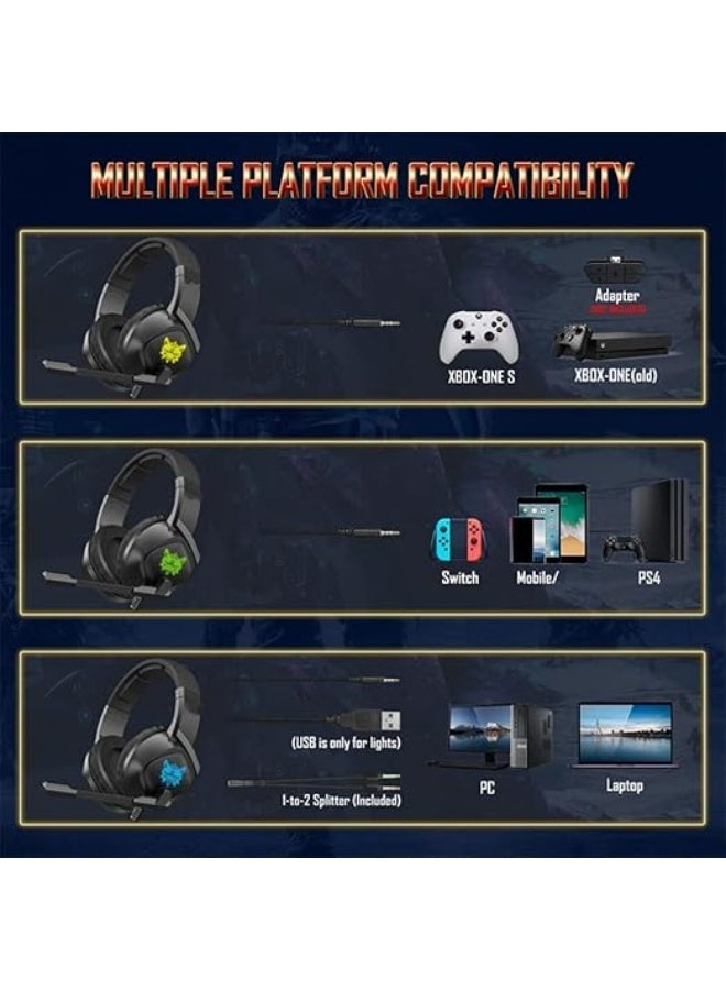 onikuma K19 3.5mm Gaming Headset PS4 PC Gamer Stereo Earphones Bass Headphone with Mic LED Light RGB Black - Image 3