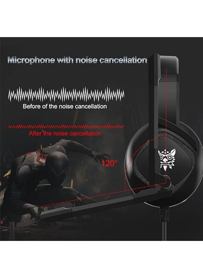 onikuma K19 3.5mm Gaming Headset PS4 PC Gamer Stereo Earphones Bass Headphone with Mic LED Light RGB Black - Image 4