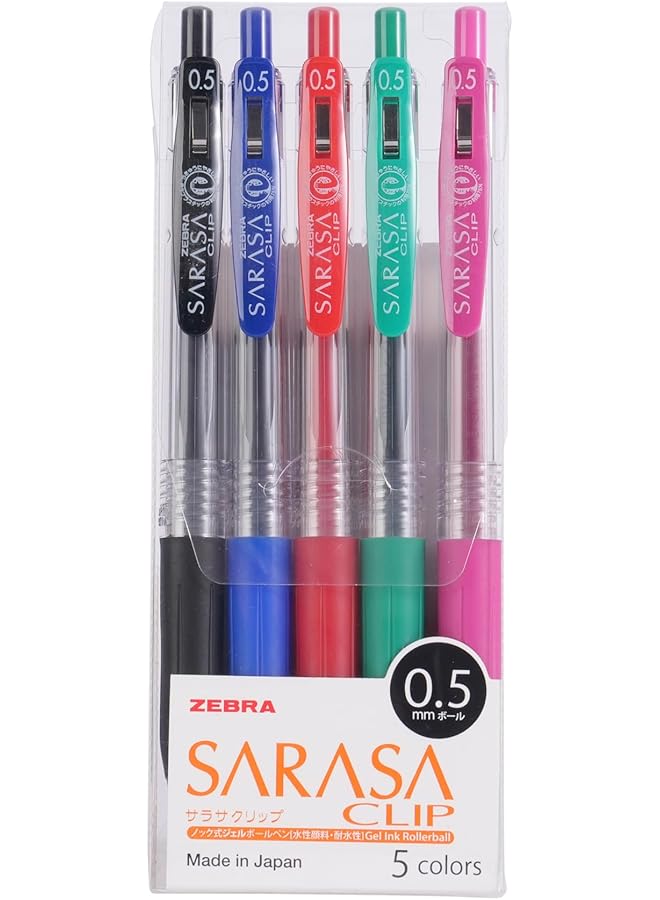 ZEBRA Clip On Gel Pen 5 Pieces 0.5 Mm Tip Size - Image 1