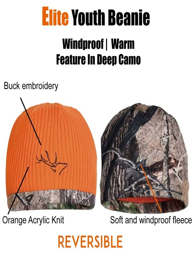EDTREK Youth Reversible Tech Beanie Hat - Boys Girls Windproof Fleece Winter Hat and Orange Hunting Hats (Blaze - in Deep Camo) - Image 3