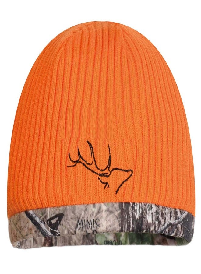 EDTREK Youth Reversible Tech Beanie Hat - Boys Girls Windproof Fleece Winter Hat and Orange Hunting Hats (Blaze - in Deep Camo) - Image 1