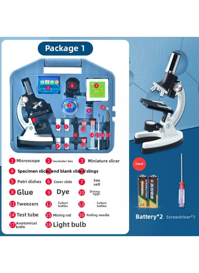Children's Microscope 1200 Times Household Portable Primary School Students Junior High School Students Biological Specimen Professional Scientific Experiment Set-Color:Alloy Microscope For Primary And Secondary Schools (send A Full Set Of Toolbox)