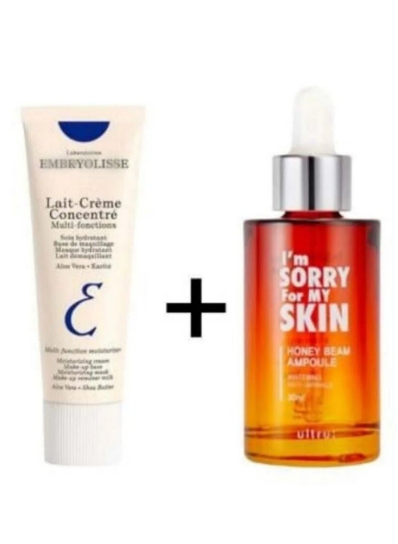 I'm SORRY For MY SKIN Honey Beam Facial Ampoule Serum & Embryolisse Hydrating Cream Set – Korean Brightening & Anti-Wrinkle Duo with Propolis, Niacinamide & Moisture Lock Formula (30ml + 75ml) - Image 1