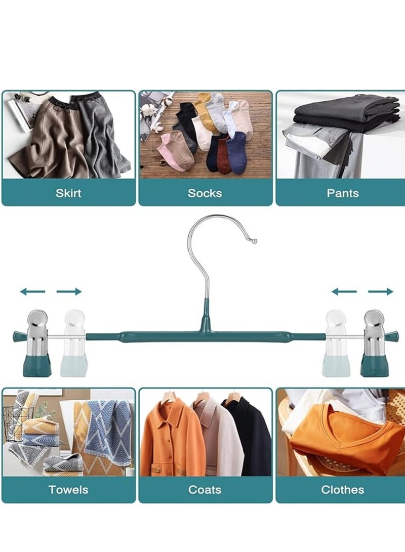LYNLYN Pants Hangers,10 Pack Adjustable Skirt Hangers Metal Pants Hangers, Heavyduty, Non Slip Slimline, Space-Saving Skirt Holders with 360 ° Swivel Hooks, Adjustable Clips, Trouser Hangers - Image 3