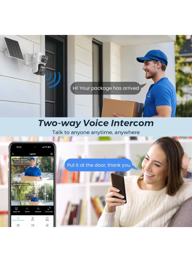 O Ozone Outdoor WiFi Security Camera- Battery & Solar Powered, 2.5K Dual Lens, PTZ 355° Rotation, Color Night Vision, Two-Way Audio, Human Motion Detection - Image 5