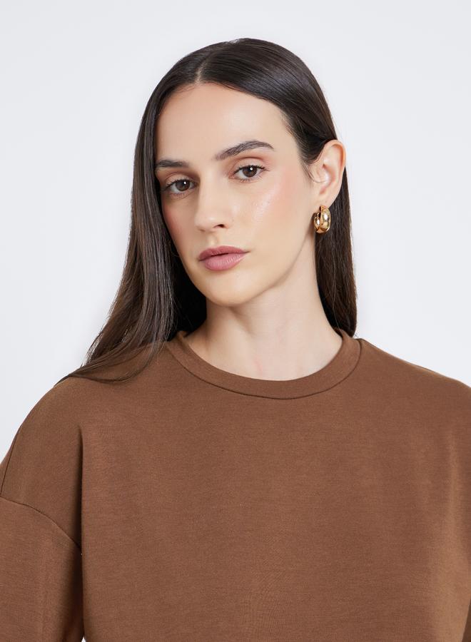 Styli Women Brown Terry Boxy Fit T-Shirt - Image 4