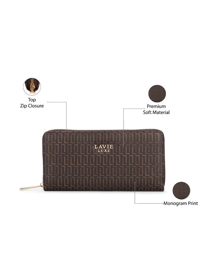 Lavie Luxe Women's Mono Sacy25 Long zip around wallet (Choco) - Image 3