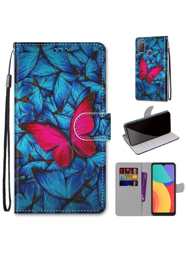 S-TOP Case For Alcatel 3L 2021 Coloured Drawing Cross Texture Horizontal Flip PU Leather Case with Holder & Card Slots & Wallet & Lanyard - Image 1