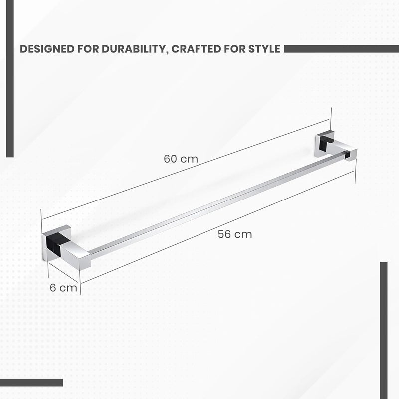 iBELL 60 cm (24-Inch) Towel Rod | Towel Rack for Bathroom | Towel Bar | Towel Hanger | Towel Stand | Bathroom Accessories - Square Design (Chrome Finish) - Image 5