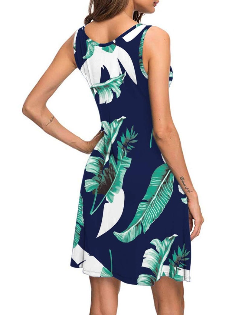 MISFAY Women's Summer Casual T Shirt Dresses Beach Cover up Tank Dress(Print Blue,M) - Image 3