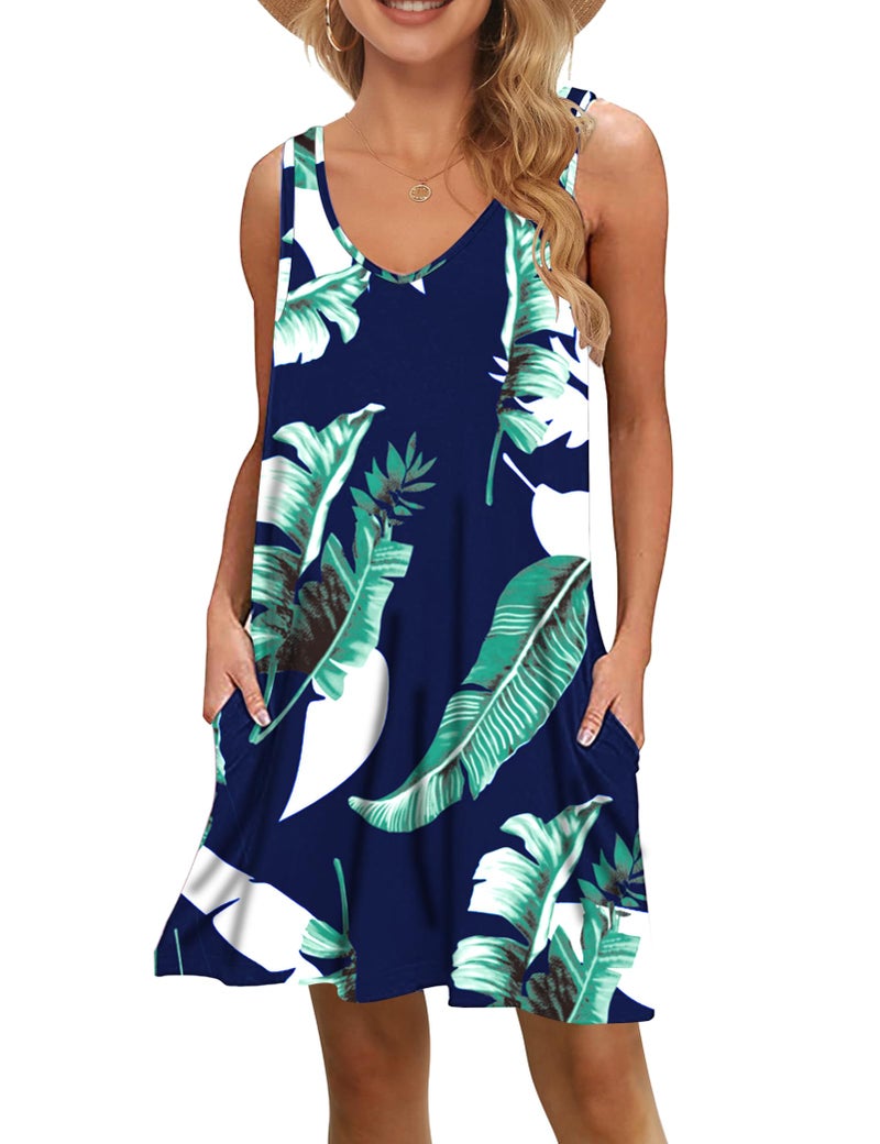 MISFAY Women's Summer Casual T Shirt Dresses Beach Cover up Tank Dress(Print Blue,M) - Image 4