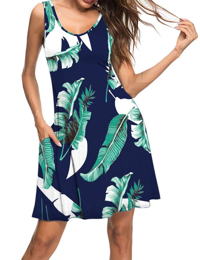 MISFAY Women's Summer Casual T Shirt Dresses Beach Cover up Tank Dress(Print Blue,M) - Image 2