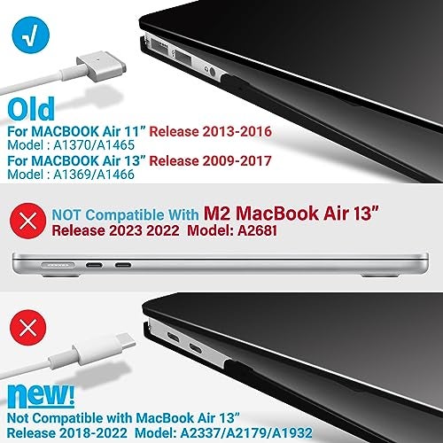 IBENZER Compatible with Old Version MacBook Air 13 Inch Case (2017-2010 Release), Models: A1466/A1369, Plastic Hard Shell Case with Keyboard & Screen Cover for Mac Air 13, Black, A13BK+2 - Image 4