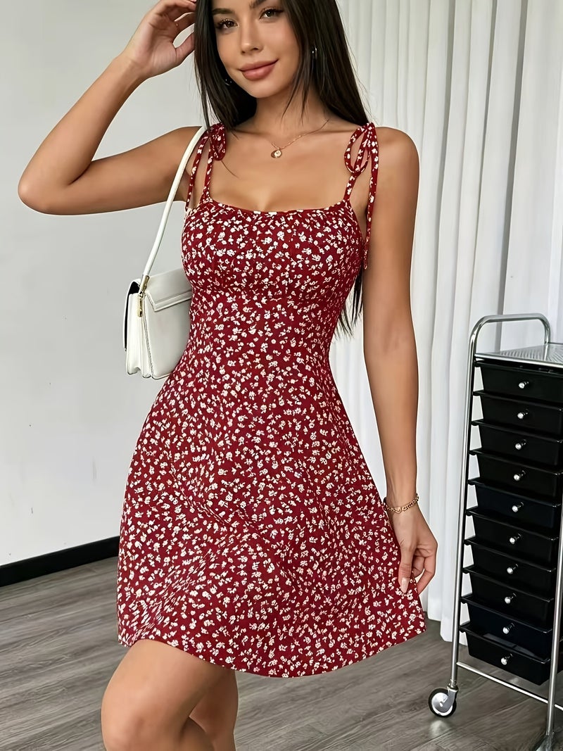 Summer French New Sweet Waist A-Line Fashionable Short Skirt Floral Elegant Suspender Loose Mini Dress - Image 5