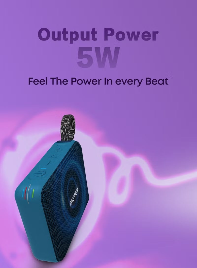 فاستر مكبر صوت بلوتوث محمول من GrooveX مع أضواء ملونة - مكبر صوت صغير للحفلات مع صوت ستيريو، صوت عالي الدقة 5 وات، وقت تشغيل 20 ساعة، بلوتوث 5.4، دعم TF/USB/AUX، مكبر صوت جيب مقاوم للماء IPX7 - للمنزل والخارج والسفر والأطفال (أزرق) - Image 2