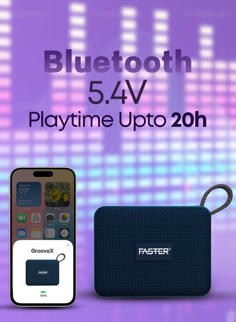 فاستر مكبر صوت بلوتوث محمول من GrooveX مع أضواء ملونة - مكبر صوت صغير للحفلات مع صوت ستيريو، صوت عالي الدقة 5 وات، وقت تشغيل 20 ساعة، بلوتوث 5.4، دعم TF/USB/AUX، مكبر صوت جيب مقاوم للماء IPX7 - للمنزل والخارج والسفر والأطفال (أزرق) - Image 4