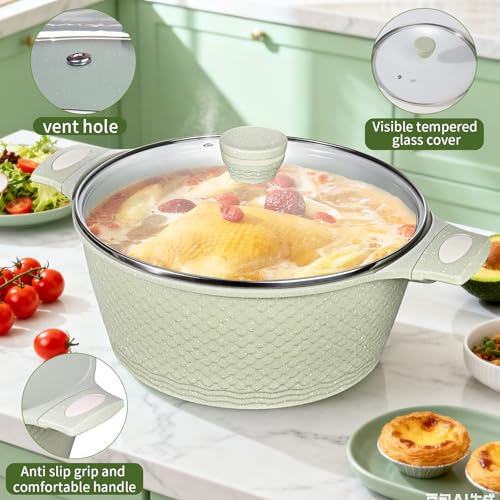 Xuanying Nonstick Stock Pot with Lid 6.6QT, Large Soup Pot & Pasta Pot - Healthy Non-Toxic Granite Coating 100% PFOA/PFAS Free-Induction Compatible All Stoves - Cool-Touch Handles - Image 5