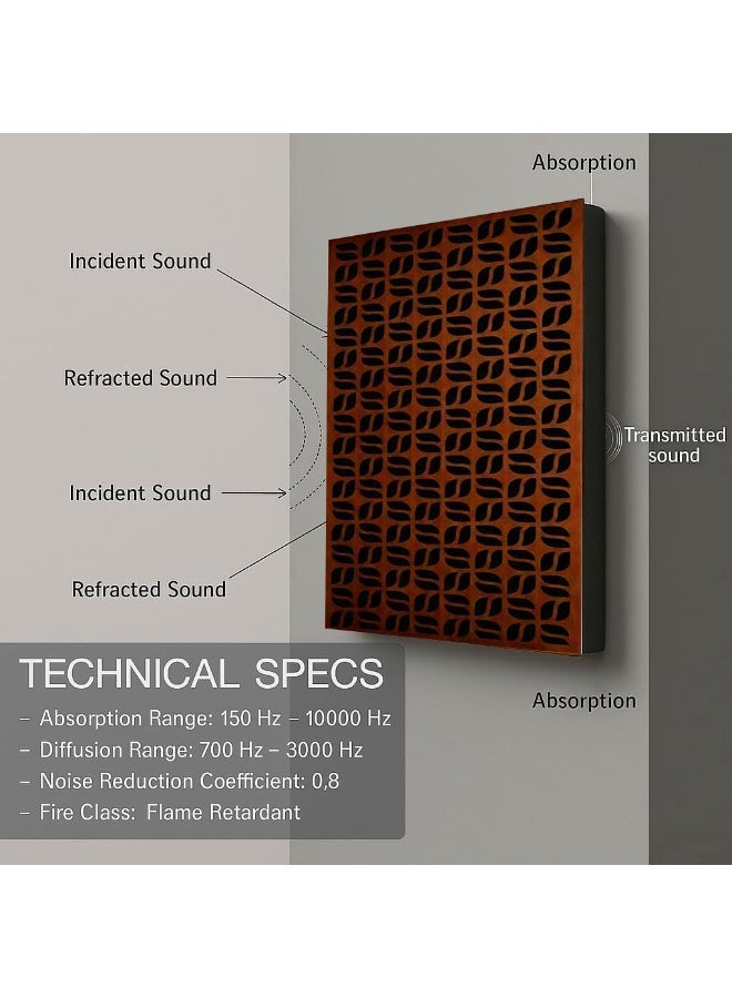 Acoustic Motion Acoustic diffuser panels 25x50x5.5 cm FLORIX design with Self-Adhesive,Sound Proof,Diffusion Panels for Home,Studio,Office,Wall art Foam+wood Boards For Acoustic Room Treatment,Brown,4 pieces - Image 5