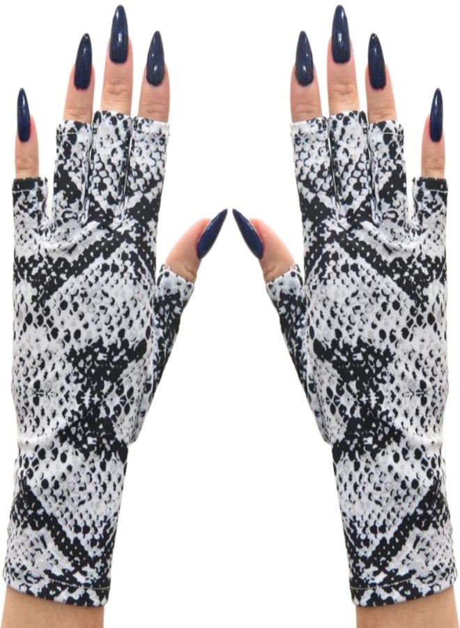 ManiGlovz - The Original UPF 50+ UV Light Protective Nail Gloves | Gel Manicure Gloves and Anti UV Fingerless Gloves for Women | Can be Used as Sun Protection Gloves for Driving | Slither Chic Print - Image 1