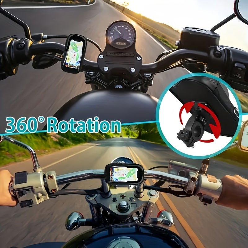 1 حامل حقيبة هاتف أسود للدراجات النارية والدراجات الهوائية - حامل هاتف دوار 360 درجة للدراجات الجبلية - حامل مقود متين من مادة ABS قابل للفصل ومقاوم للمطر والغبار - إكسسوار للدراجات الكهربائية - Image 3
