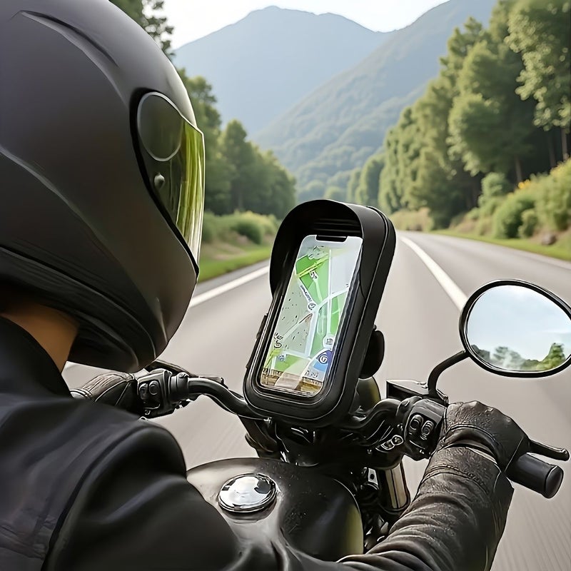 1 حامل حقيبة هاتف أسود للدراجات النارية والدراجات الهوائية - حامل هاتف دوار 360 درجة للدراجات الجبلية - حامل مقود متين من مادة ABS قابل للفصل ومقاوم للمطر والغبار - إكسسوار للدراجات الكهربائية - Image 1