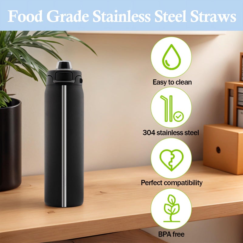 QUVIAE Metal Straws Replacement for Ello Pop & Fill 22 oz Accessories, 6 PCS Reusable Stainless Steel Straw with 2 Cleaning Brush, Compatible with Ello Water Bottle - Image 5