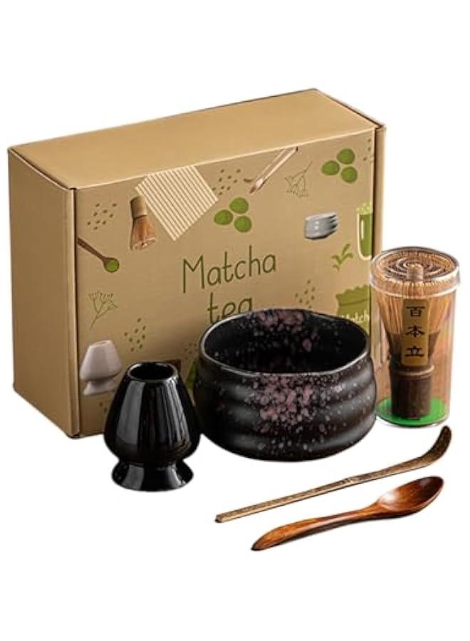 HOOKOR Japanese Matcha Tea Set, Bamboo Matcha Bowl with Tea Mat, Matcha Whisk, Ceramic Whisk Holder, Towel, Traditional Scoop, Handmade Matcha Ceremony Kit For Japanese Tea Ceremony (5Pcs) - Image 1