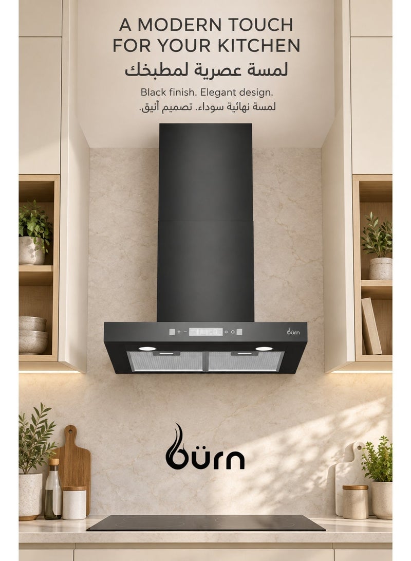 BURN T-Shape Cooker Hood 60cm Stainless Steel 430 Black – 650 m³/h Suction, Touch & Gesture Control, Energy Saving LED Light - Image 1