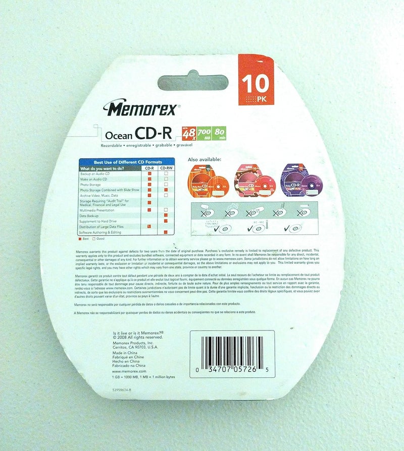 Memorex Cool Color Designer CD-R Media Blister Pack, Blue, 700MB/80 Minutes, Pack of 10 Discs - Image 2