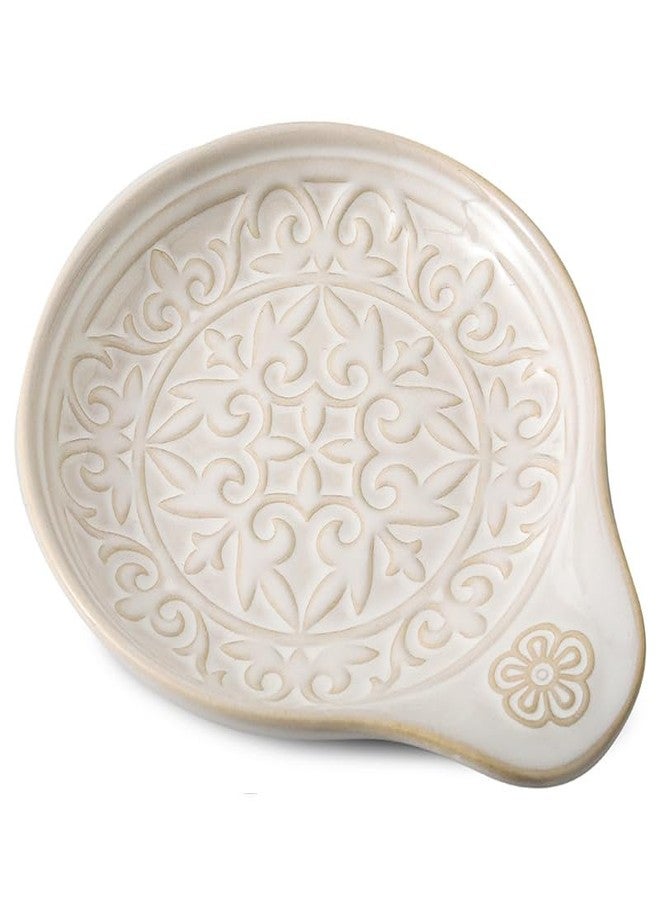 Howise Farmhouse Ceramic Spoon Rests Holder for Kitchen Counter Stove Top (White-A4) - Image 1