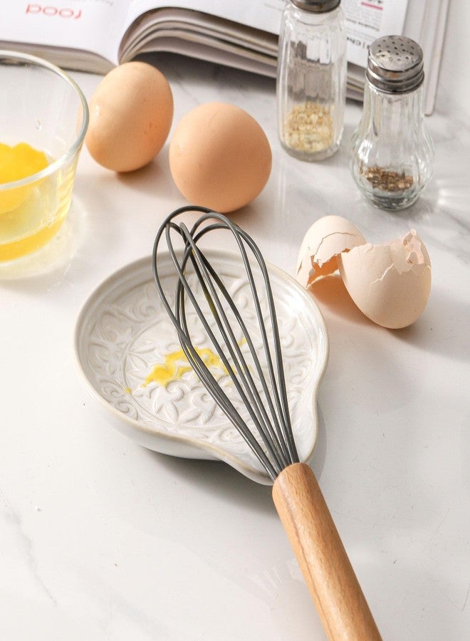 Howise Farmhouse Ceramic Spoon Rests Holder for Kitchen Counter Stove Top (White-A4) - Image 3